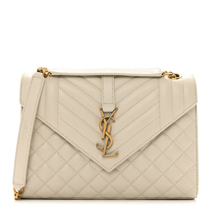 Saint Laurent Lambskin Mixed Matelasse Triquilt Medium Monogram Satchel Blanc Vintage 1 of 10