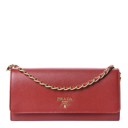 Prada Saffiano Metal Oro Chain Wallet Fuoco 1 of 9