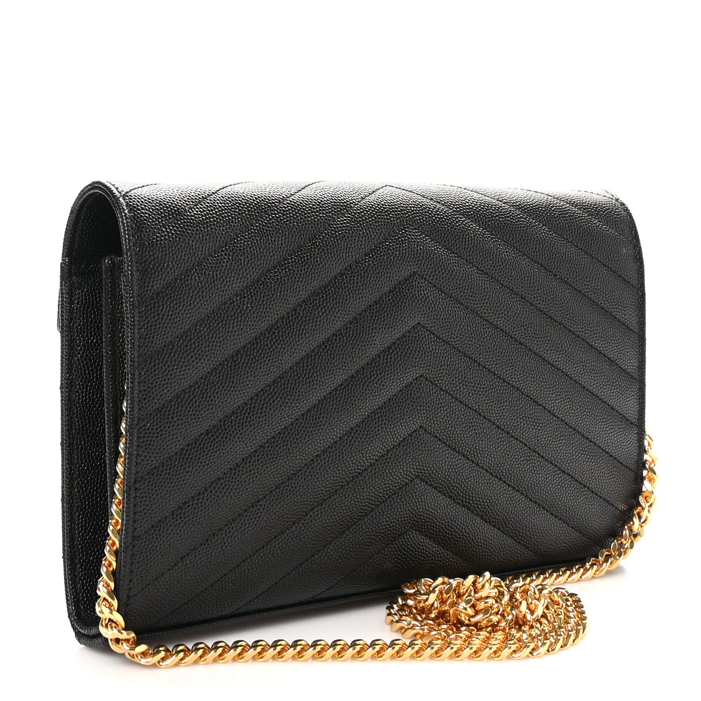Grain De Poudre Matelasse Chevron Monogram Chain Wallet Black