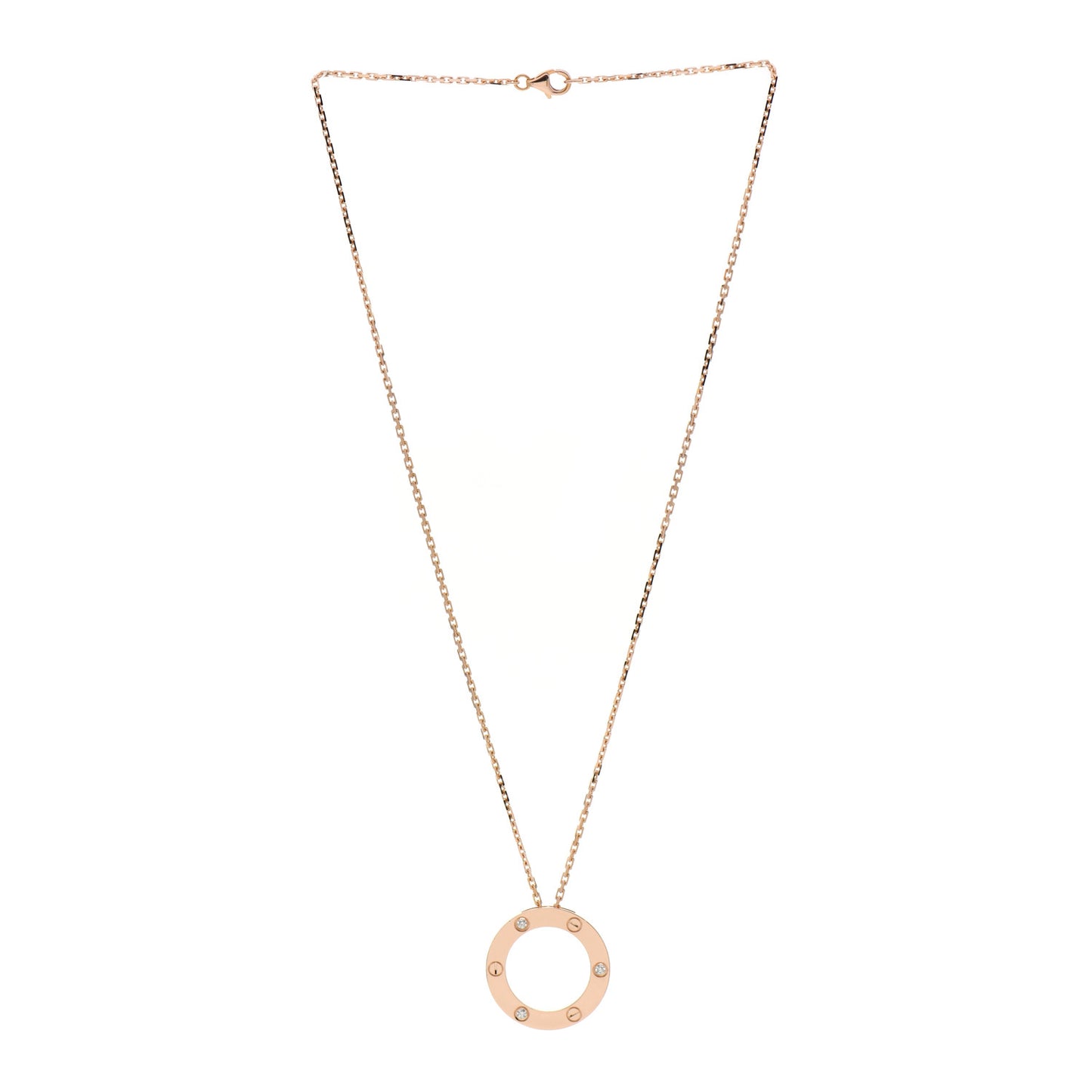 18K Pink Gold 3 Diamonds LOVE Pendant Necklace