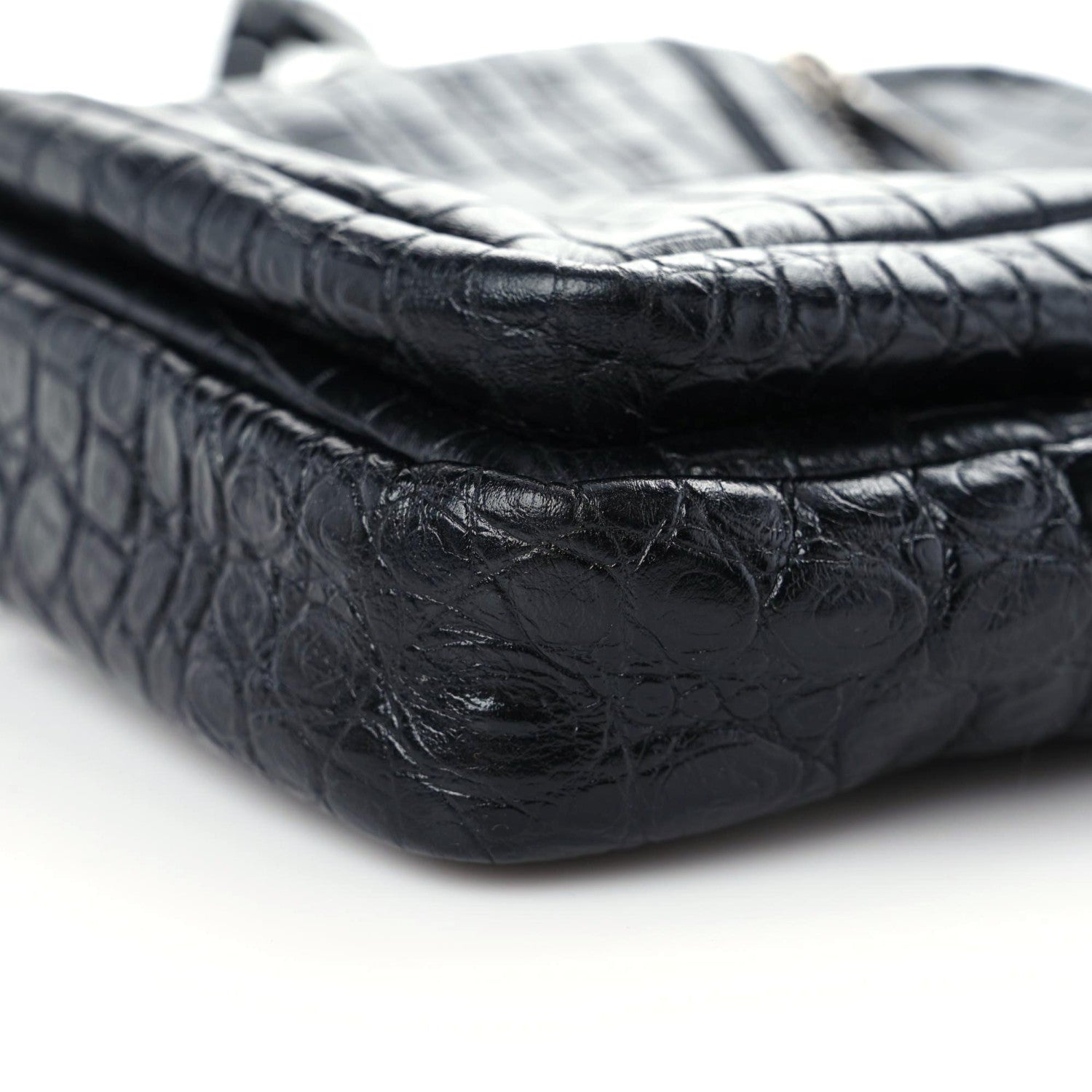 Saint Laurent Calfskin Crocodile Embossed Sid Messenger Bag Black 6 of 10