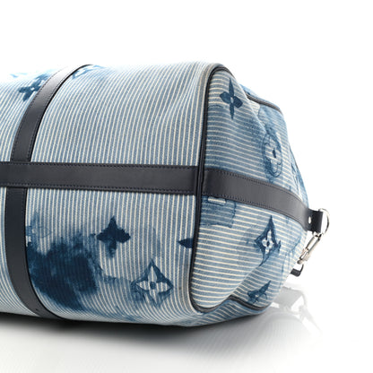 Louis Vuitton Monogram Watercolor Keepall Bandouliere 50 Hickory Stripes Denim 8 of 11