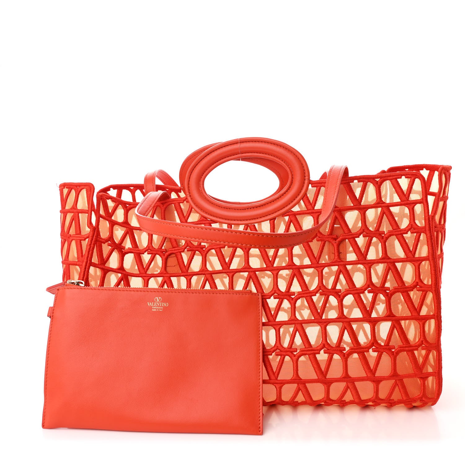 Valentino Garavani Toile Mesh Iconographe Goatskin Le Troisieme Shopping Bag Orange 3 of 14