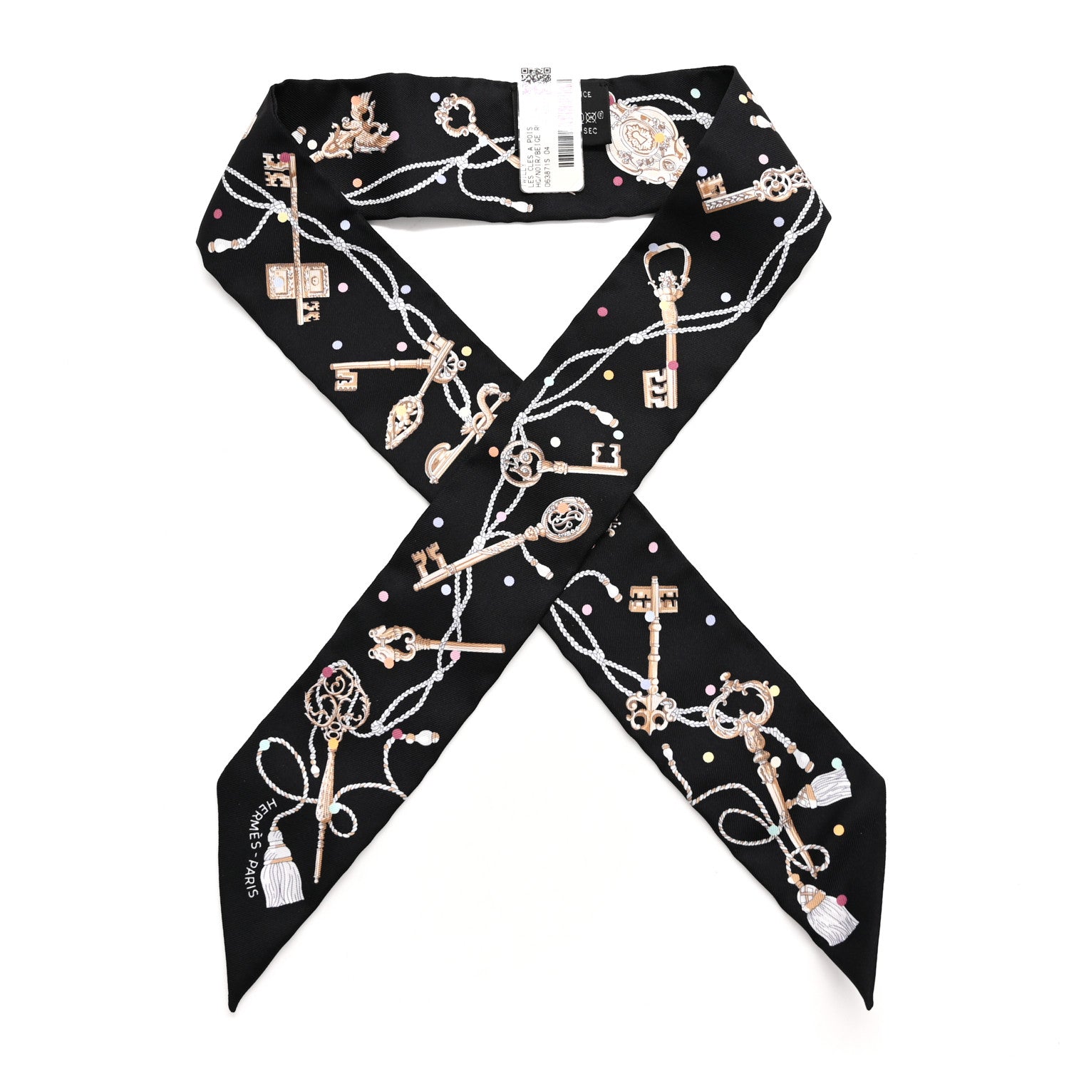 Hermes Silk Les Cles A Pois Twilly Black Beige Rose Multicolor 1 of 4