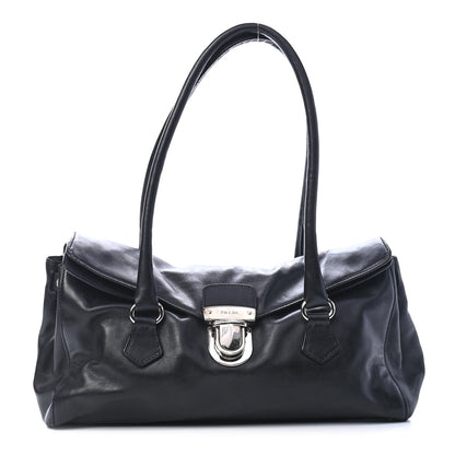 Prada Royal Calf Easy Foldover Pushlock Satchel Black 1 of 9