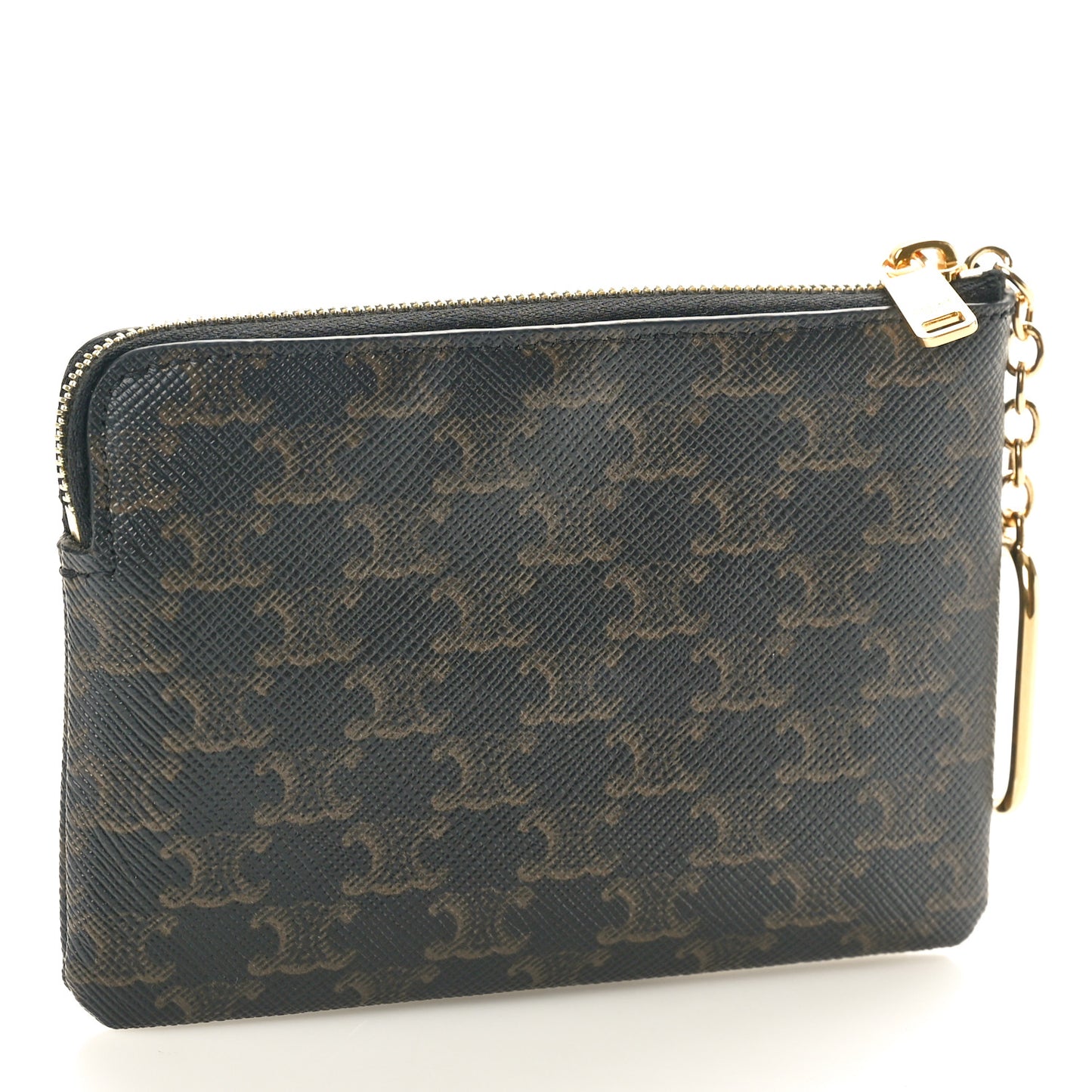 Triomphe Canvas Logo Coin and Card Pouch With Hook Black