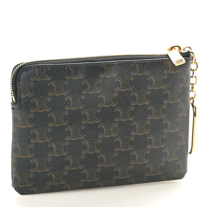 Celine Triomphe Canvas Logo Coin and Card Pouch With Hook Black 3 of 8