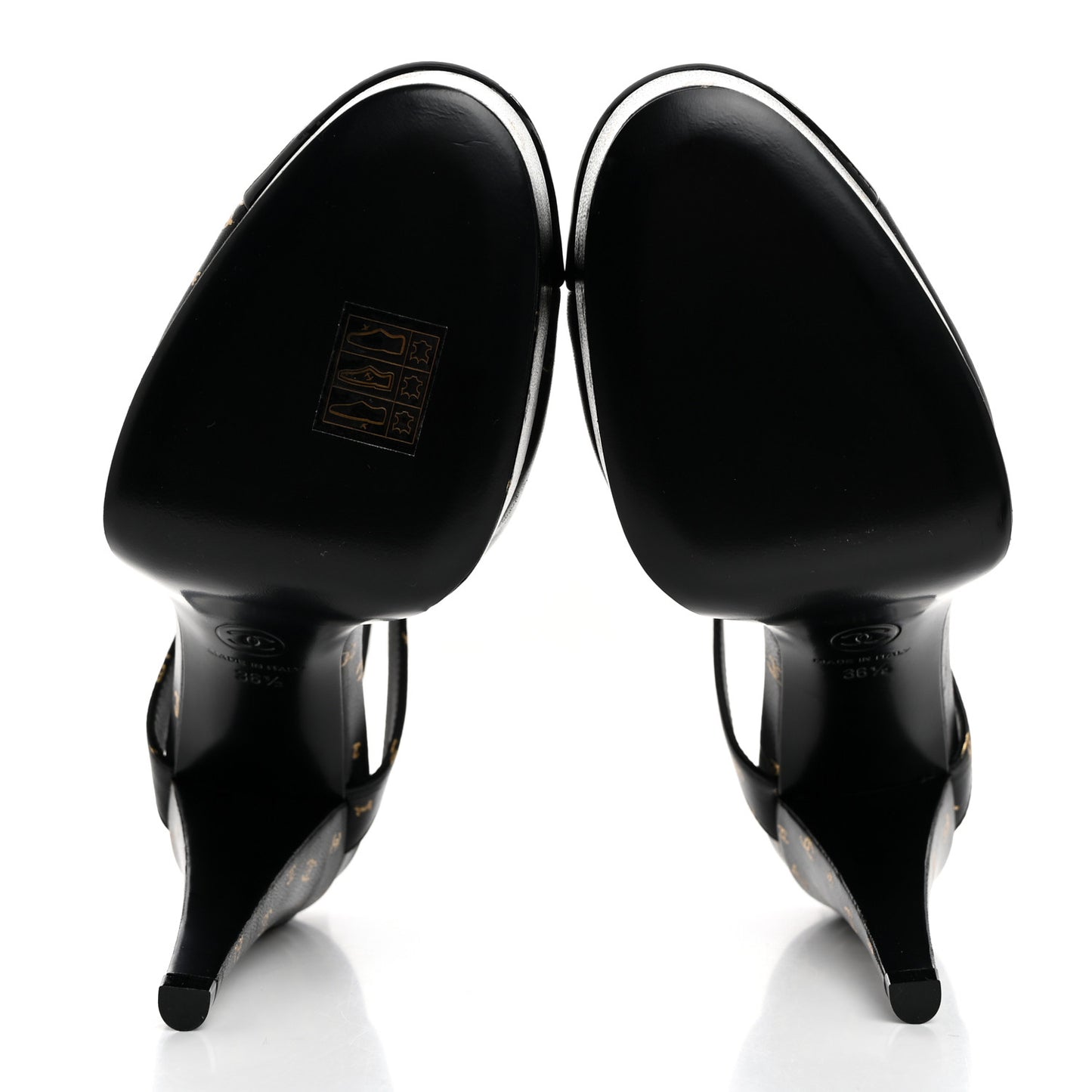 Printed Lambskin CC Platform Pumps 36.5 Black Gold