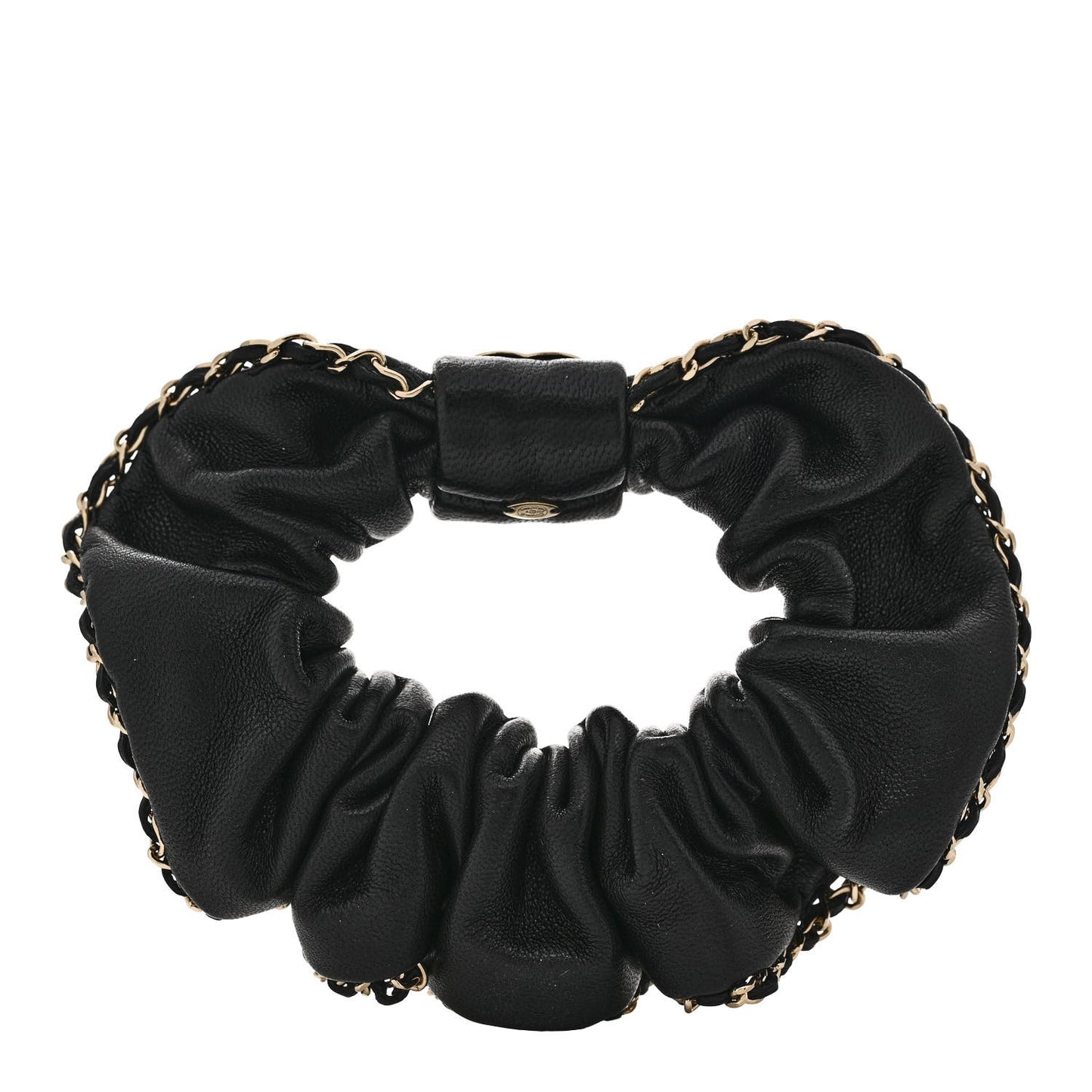 Lambskin Chain CC Hair Scrunchie Black Gold