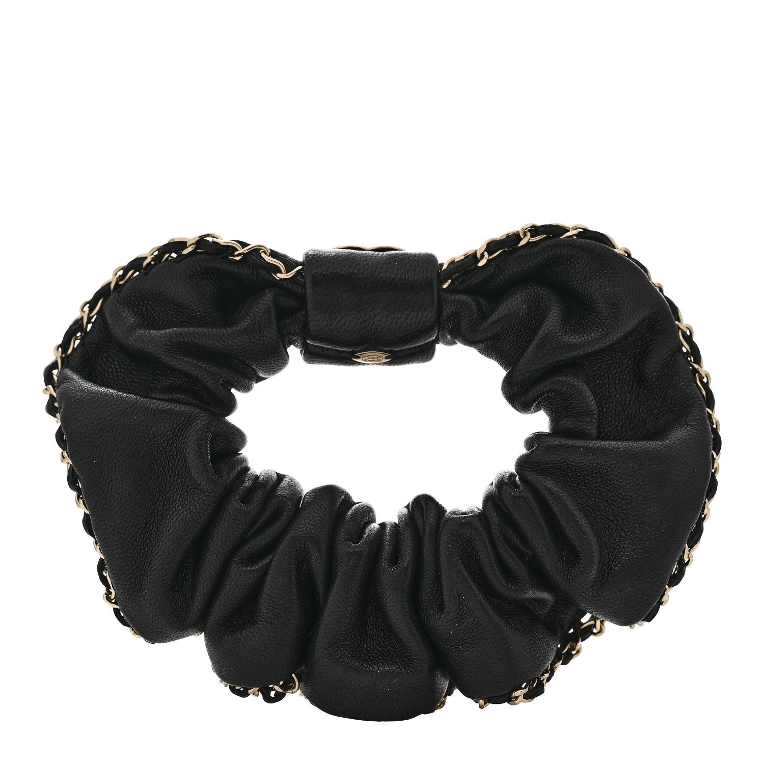 Chanel Lambskin Chain CC Hair Scrunchie Black Gold 3 of 5