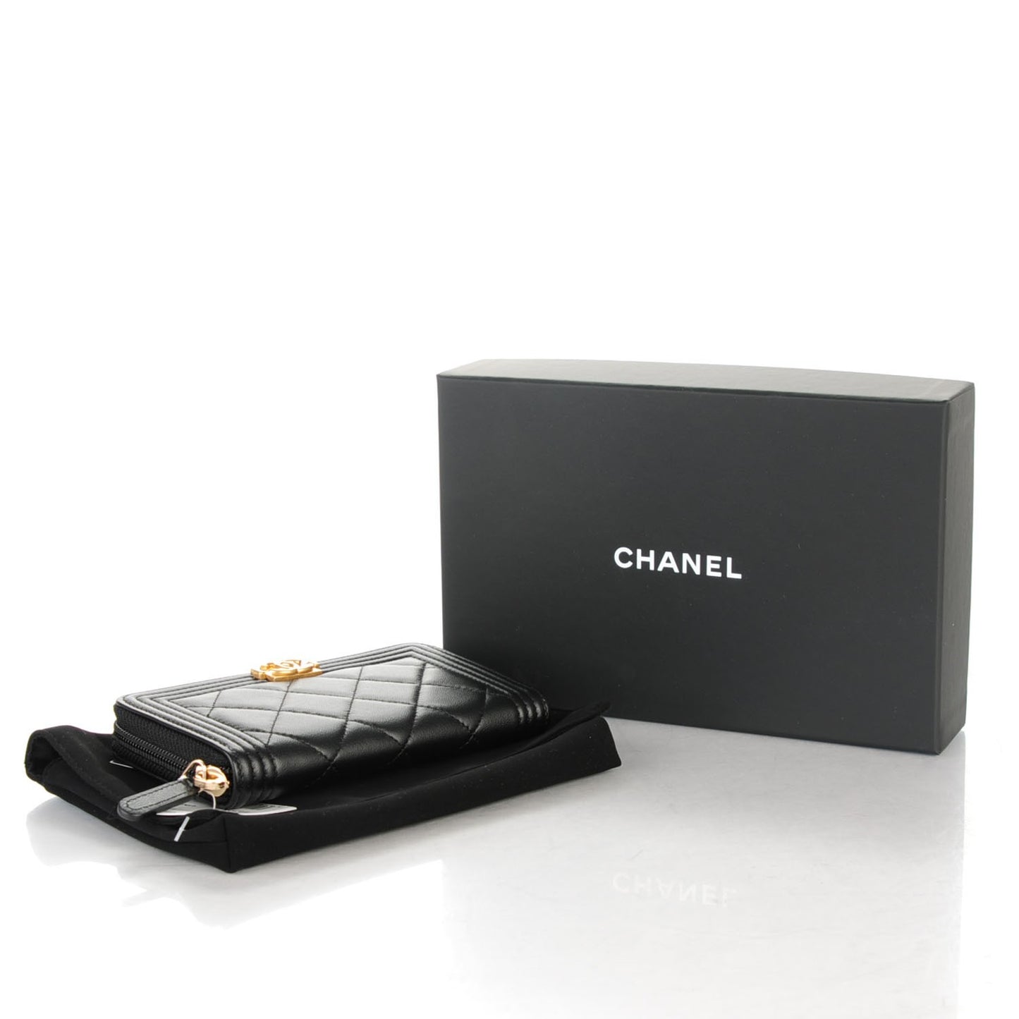 Lambskin Quilted Small Boy Zip Around Wallet Black