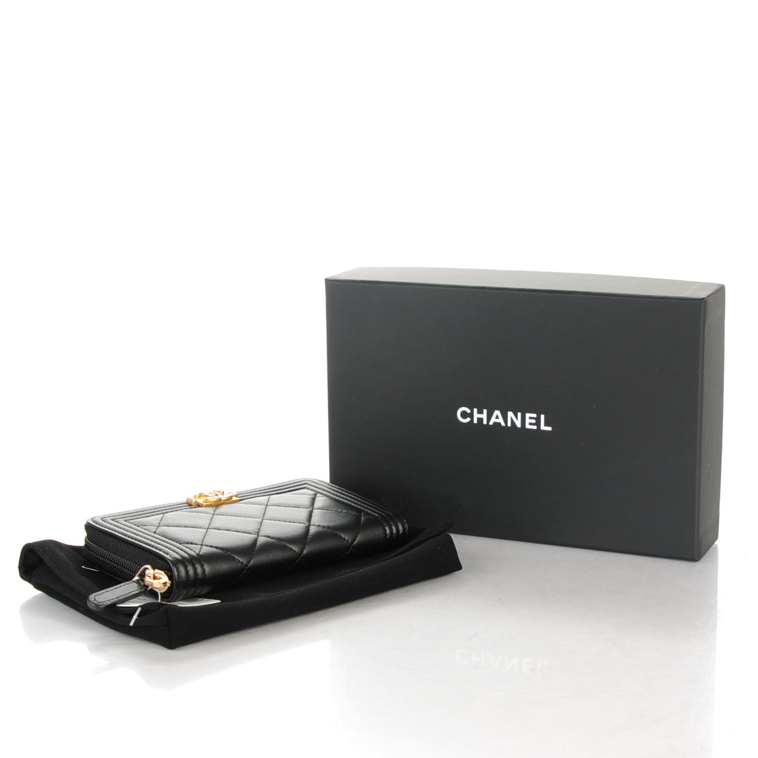 Chanel Lambskin Quilted Small Boy Zip Around Wallet Black 2 of 8