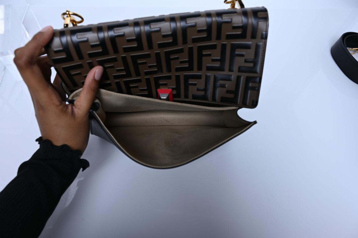 Vitello Liberty Bi-Color FF 1974 Embossed Kan I Shoulder Bag Black Maya