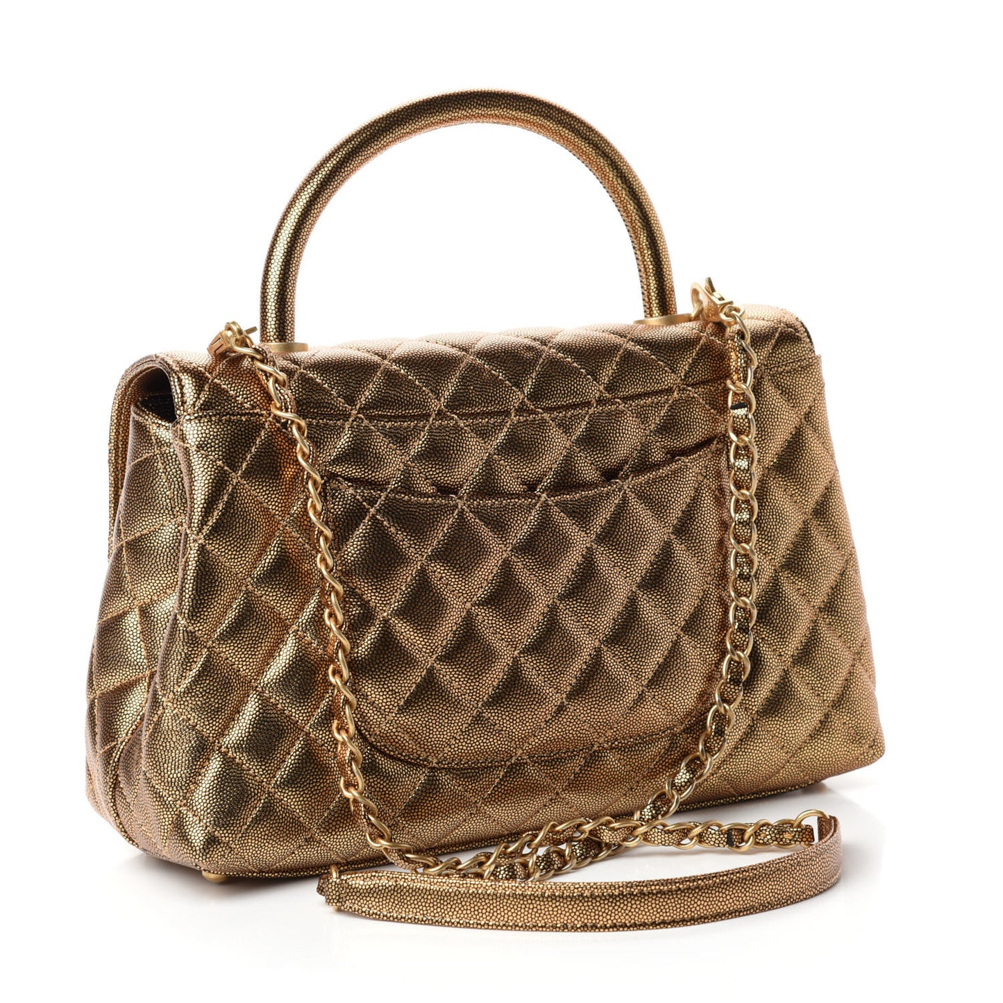 Metallic Caviar Quilted Small Coco Handle Flap Gold