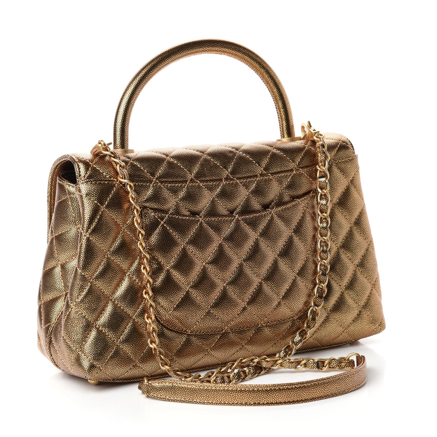 Chanel Metallic Caviar Quilted Small Coco Handle Flap Gold 3 of 10