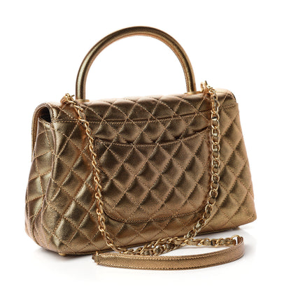 Chanel Metallic Caviar Quilted Small Coco Handle Flap Gold 3 of 10