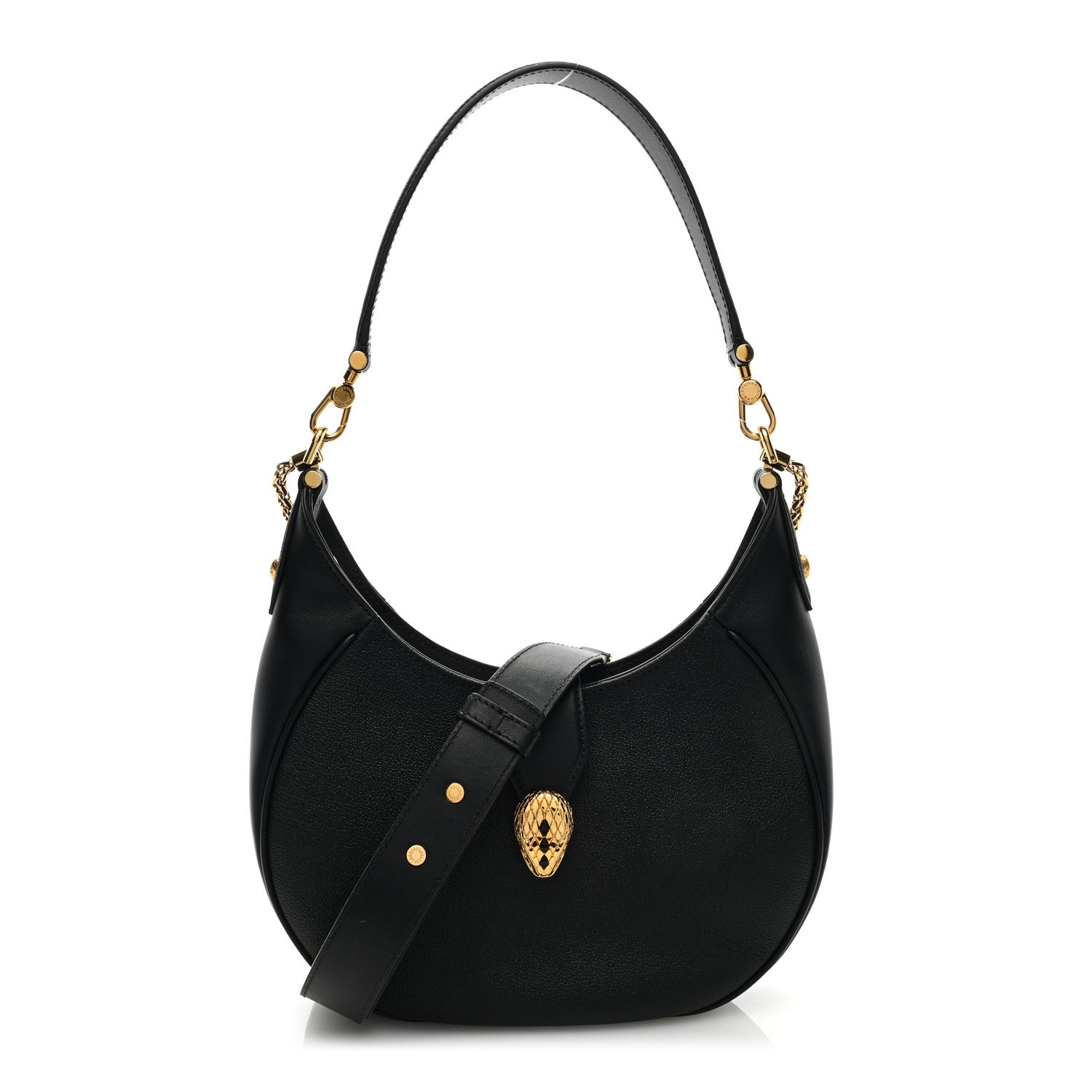 Bulgari Urban Grain Smooth Calfskin Serpenti Ellipse Shoulder Bag Black 1 of 8