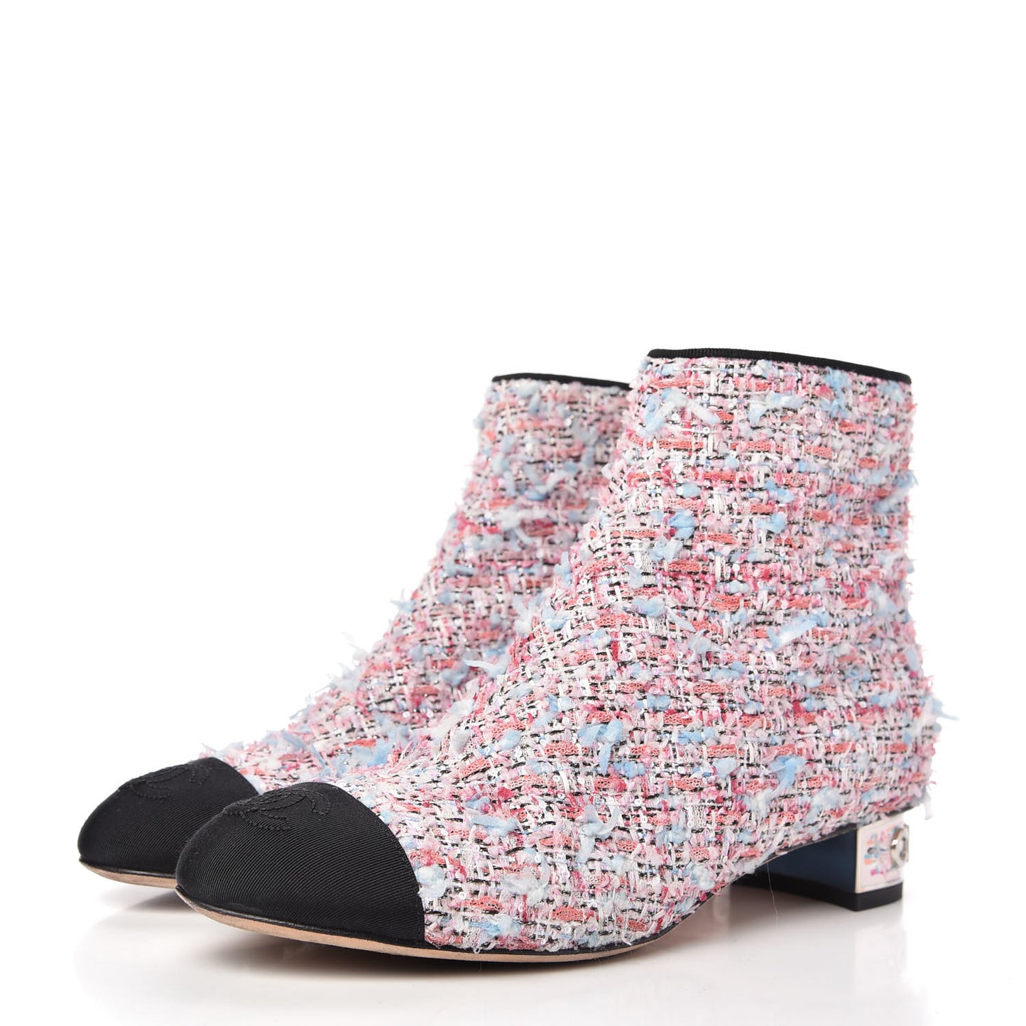 Tweed Cap Toe CC Short Boots 37.5 Pink Blue Black