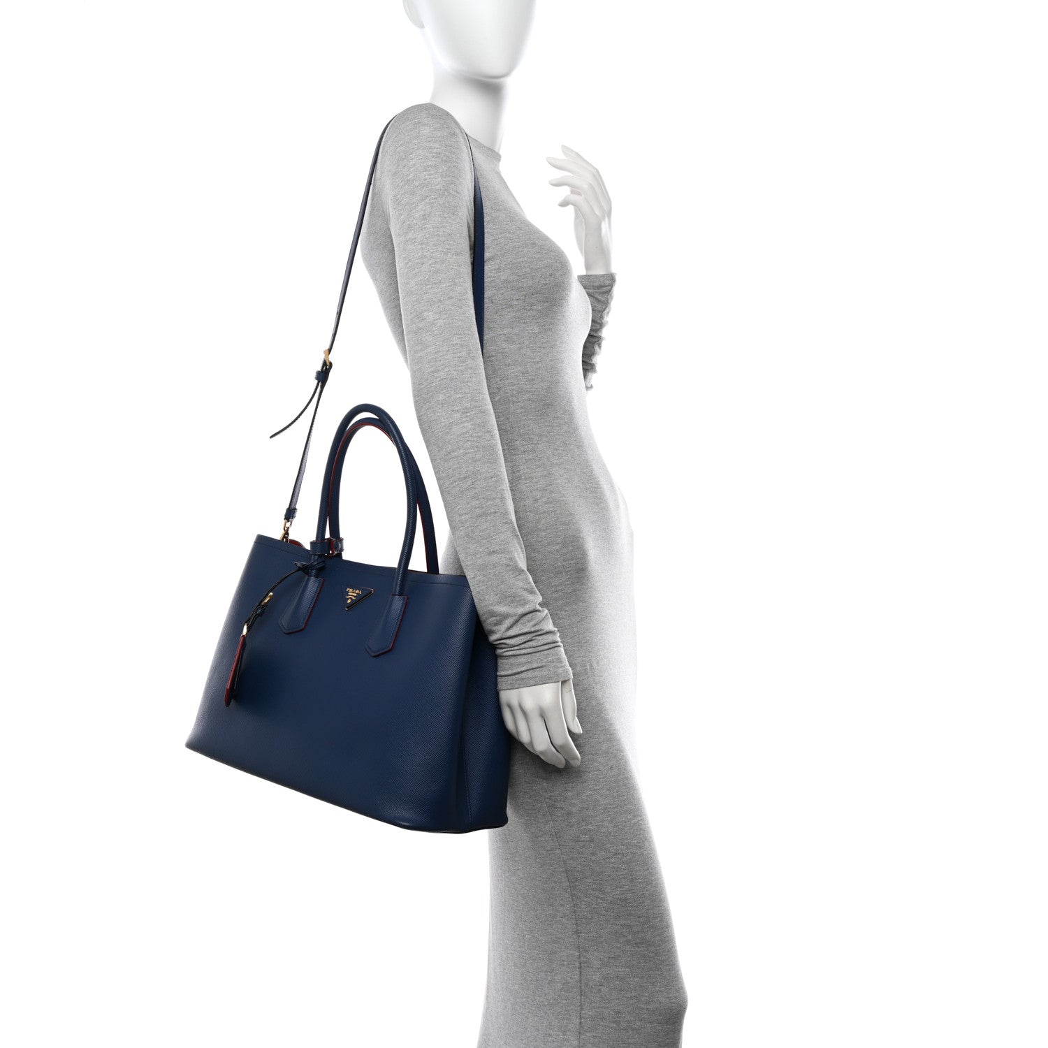 Prada Saffiano Cuir Large Double Bag Bleuette 2 of 11