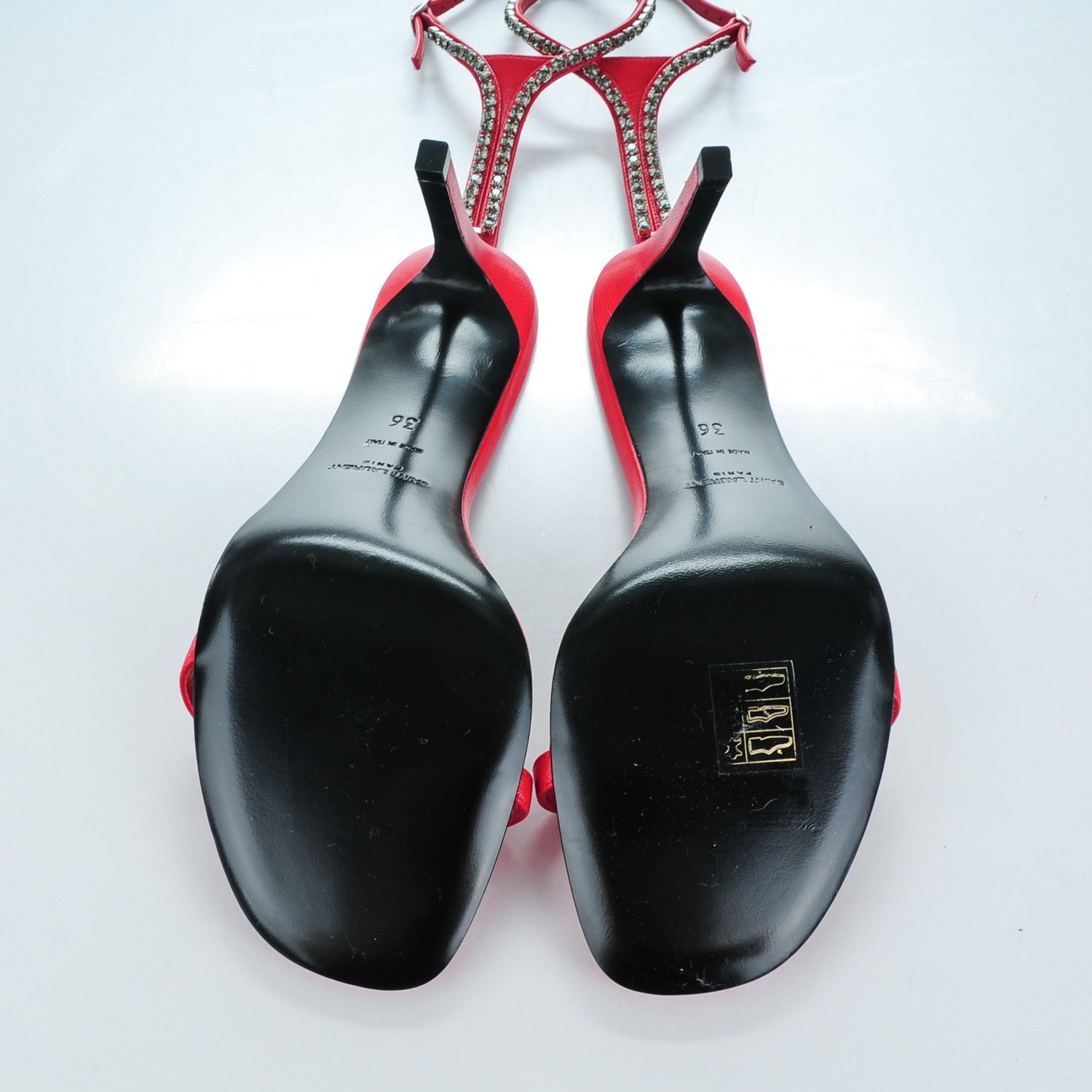 Saint Laurent Crystal Calfskin Kate Ankle Strap Sandals 36 Red 5 of 7