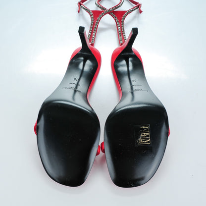 Saint Laurent Crystal Calfskin Kate Ankle Strap Sandals 36 Red 5 of 7