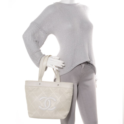Chanel Leather Perforated CC Small Tote White 2 of 9