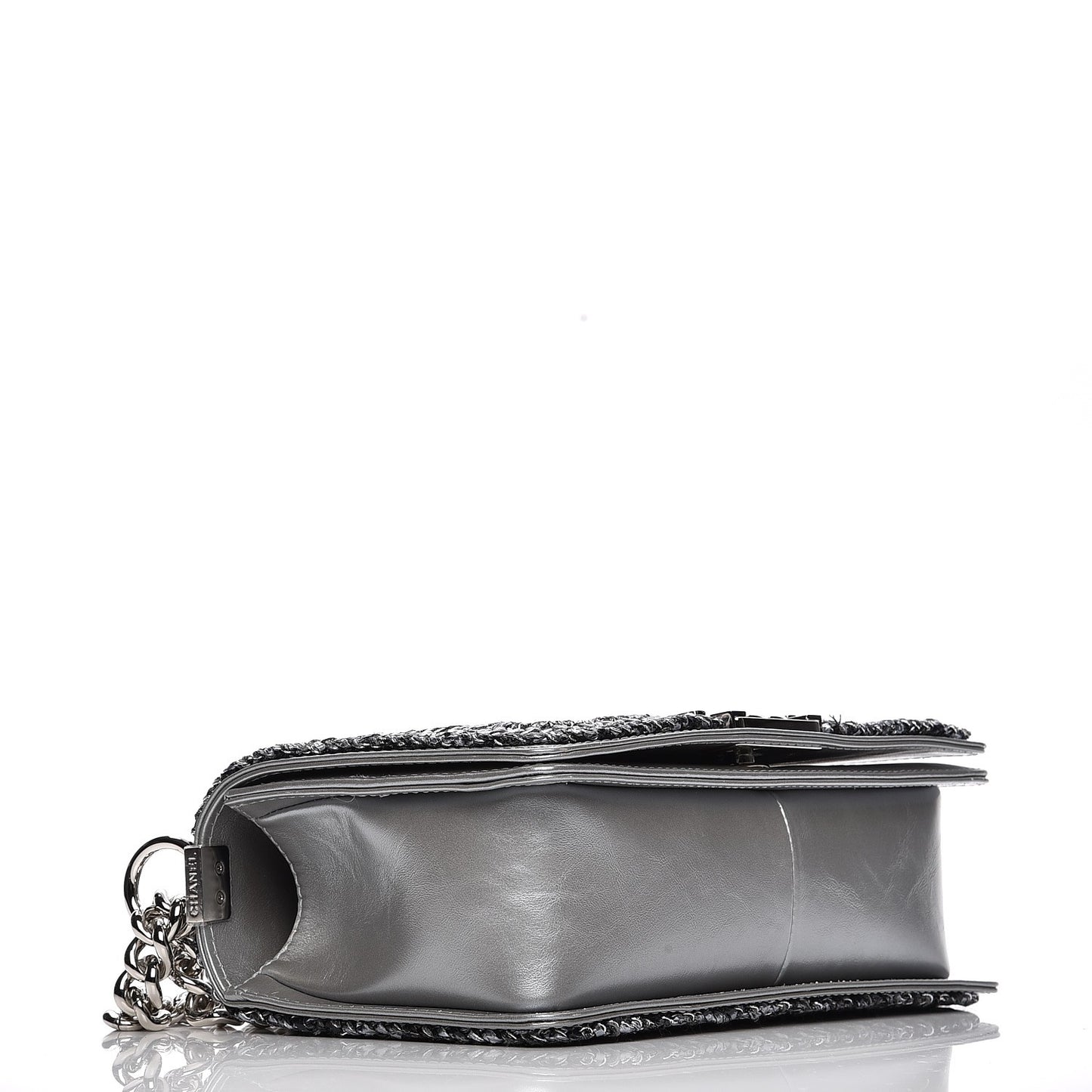 Metallic Calfskin Chevron Quilted Medium Boy Chained Flap Silver