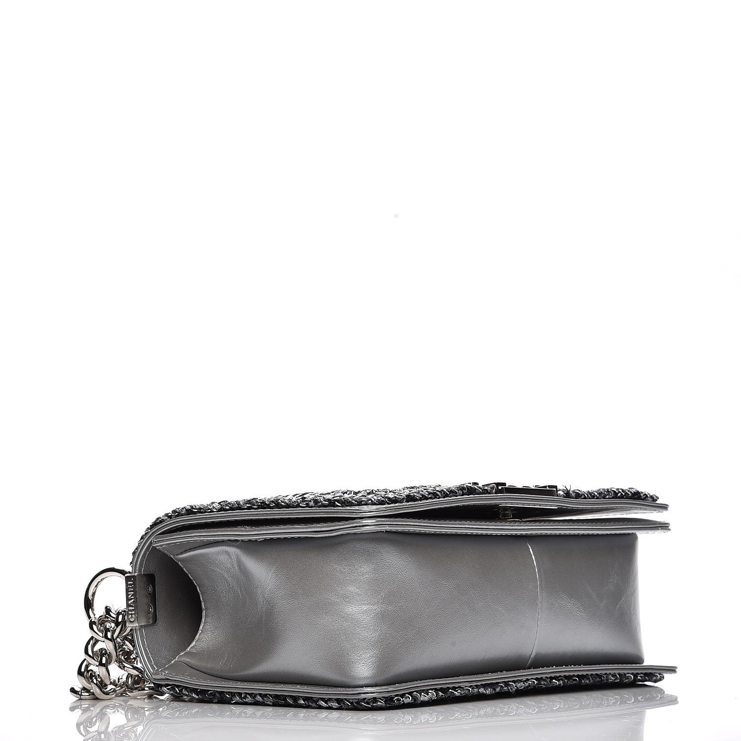 Chanel Metallic Calfskin Chevron Quilted Medium Boy Chained Flap Silver 4 of 10