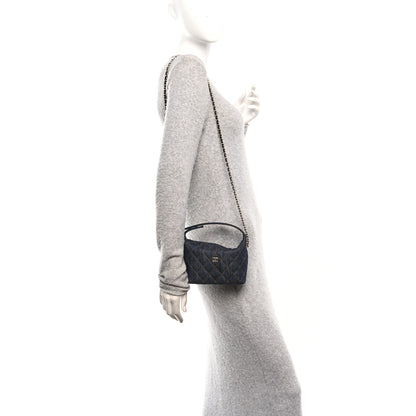 Chanel Denim Quilted Hobo Clutch With Chain Dark Blue Orange 3 of 11