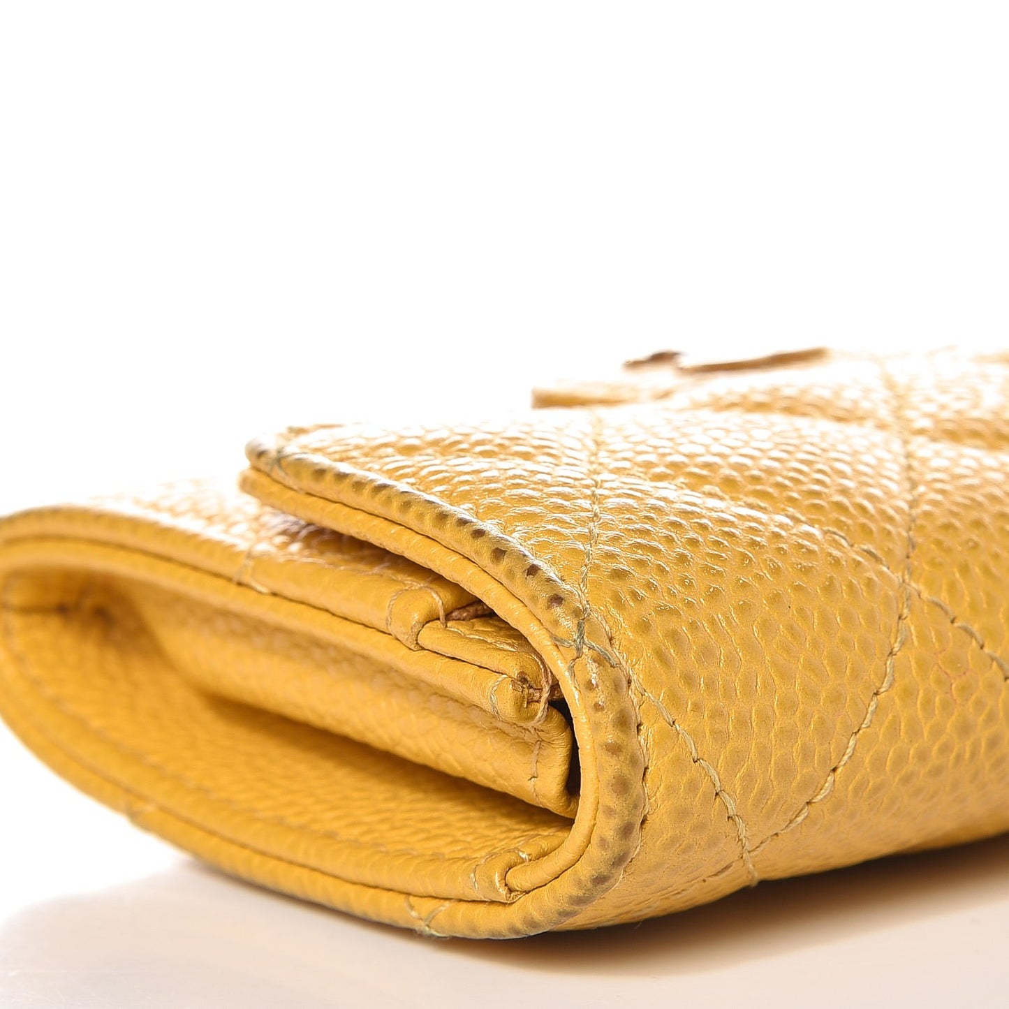 Caviar Quilted Flap Card Holder Yellow