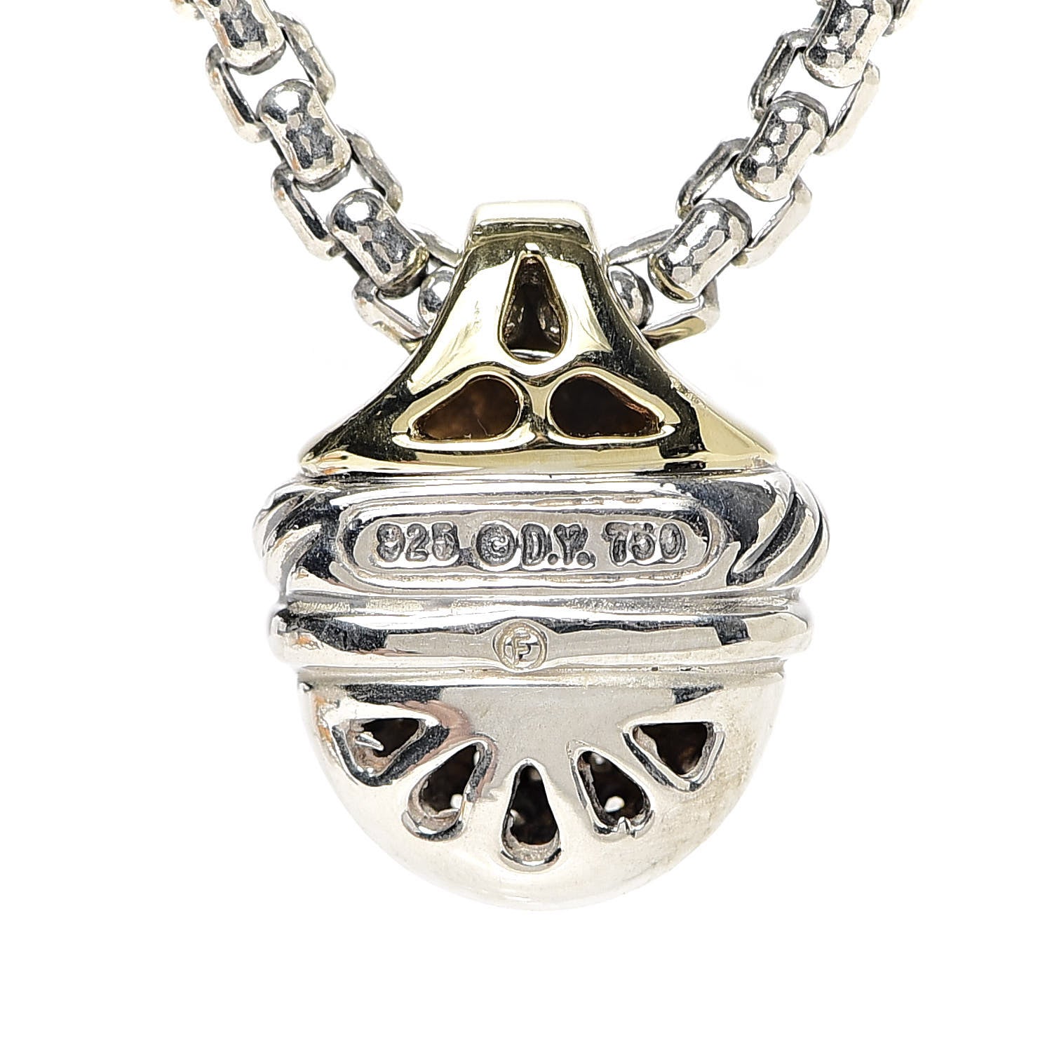 David Yurman Sterling Silver 18K Yellow Gold Diamond Acorn Pendant Necklace 5 of 6
