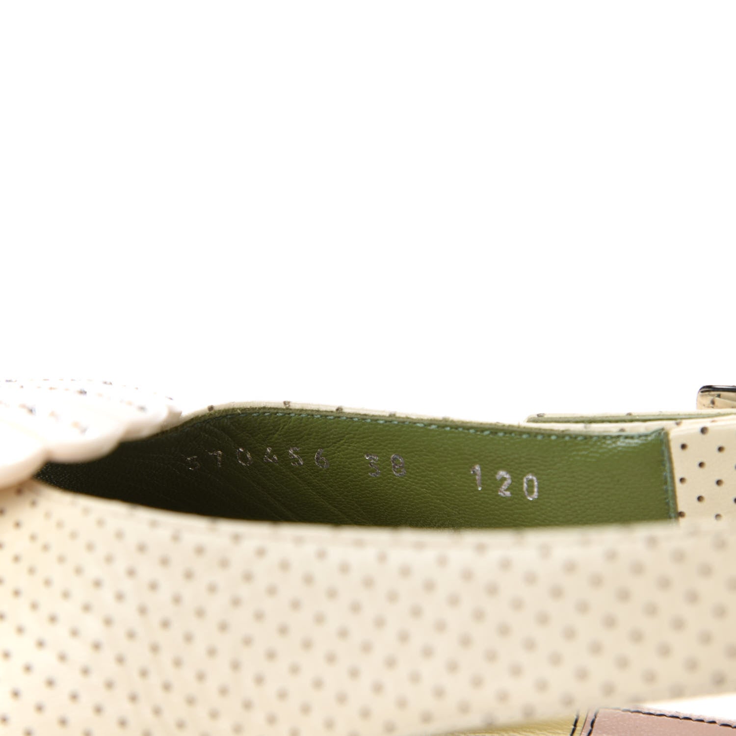 Gucci Calfskin Perforated Shell Embellished Slingback Sandals 38 Vintage White 10 of 11
