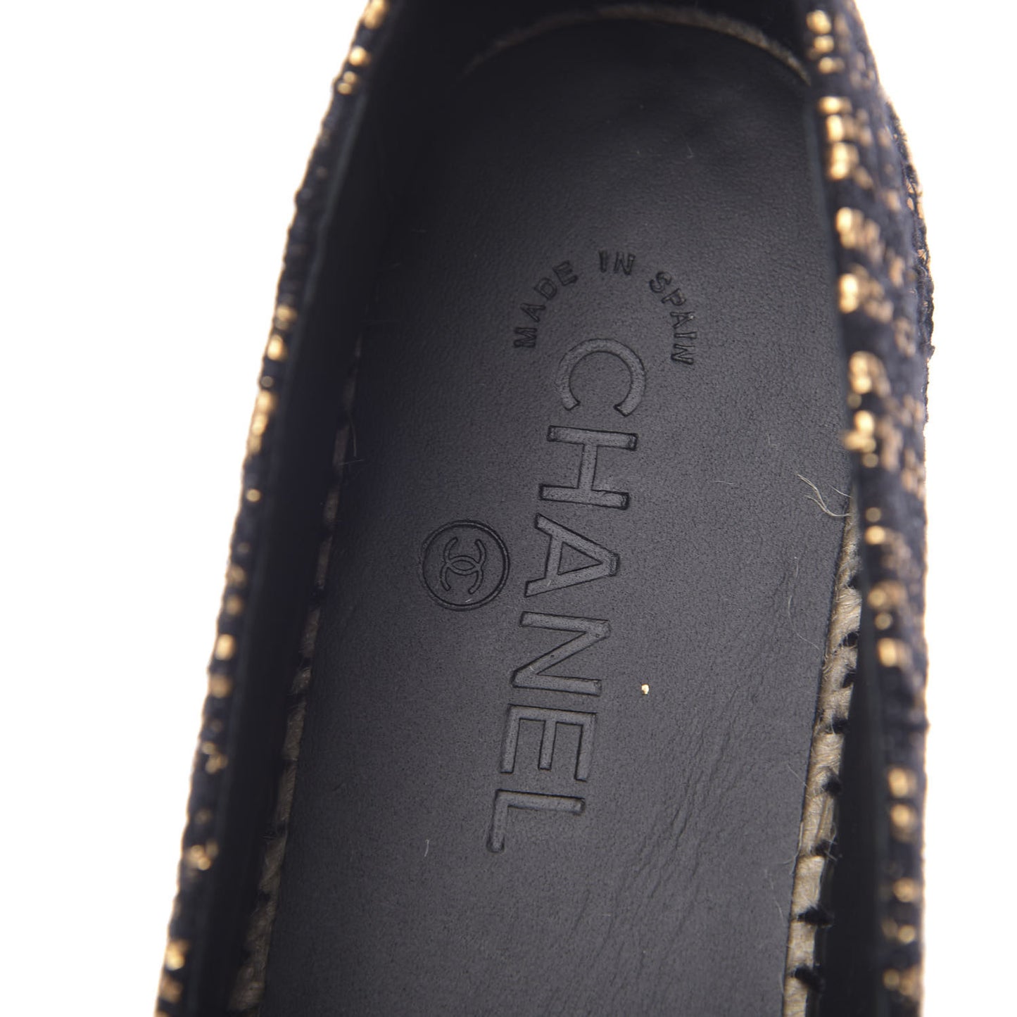 Metallic Tweed Grosgrain CC Espadrilles 42 Black Gold