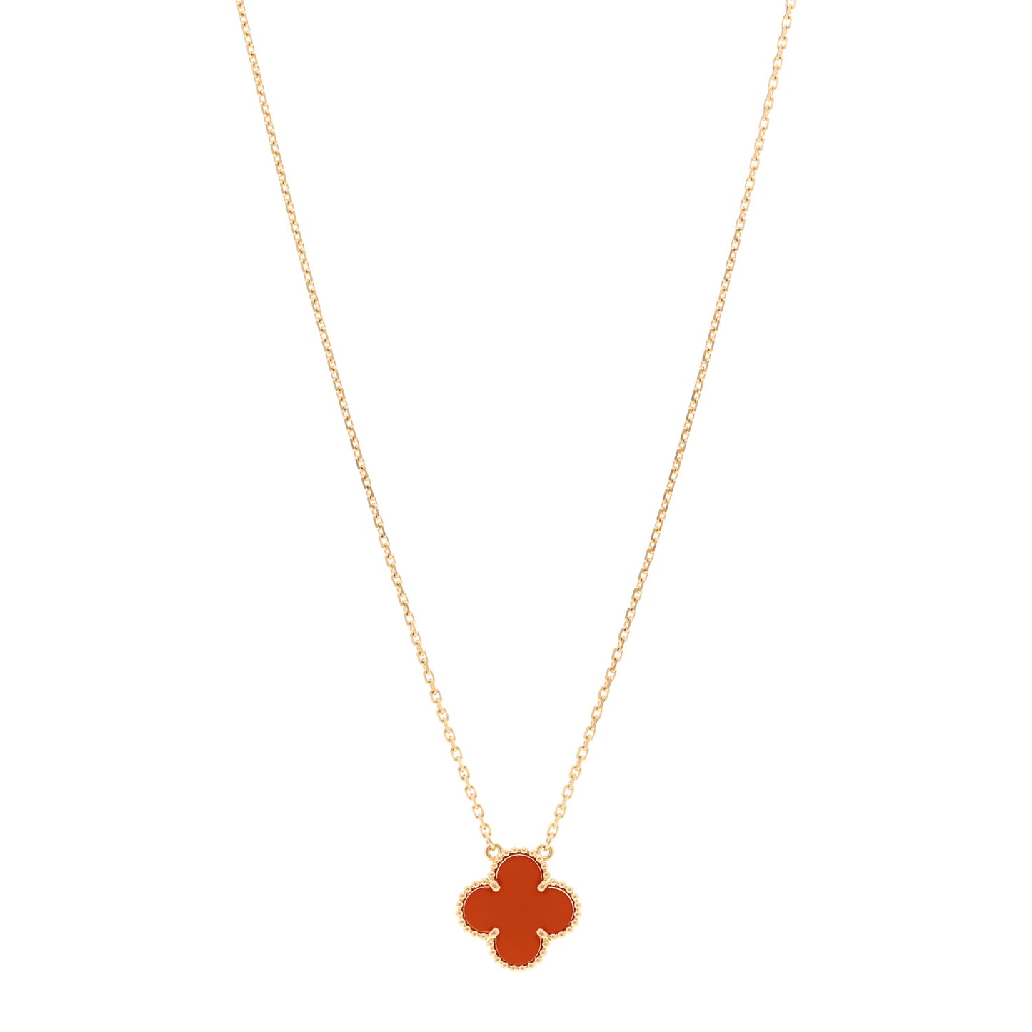 18K Yellow Gold Carnelian Vintage Alhambra Pendant Necklace