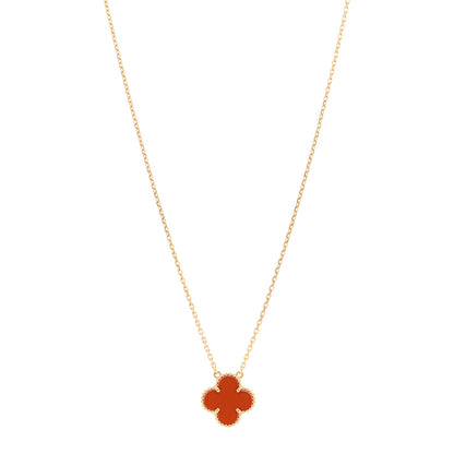 Van Cleef & Arpels 18K Yellow Gold Carnelian Vintage Alhambra Pendant Necklace 1 of 4