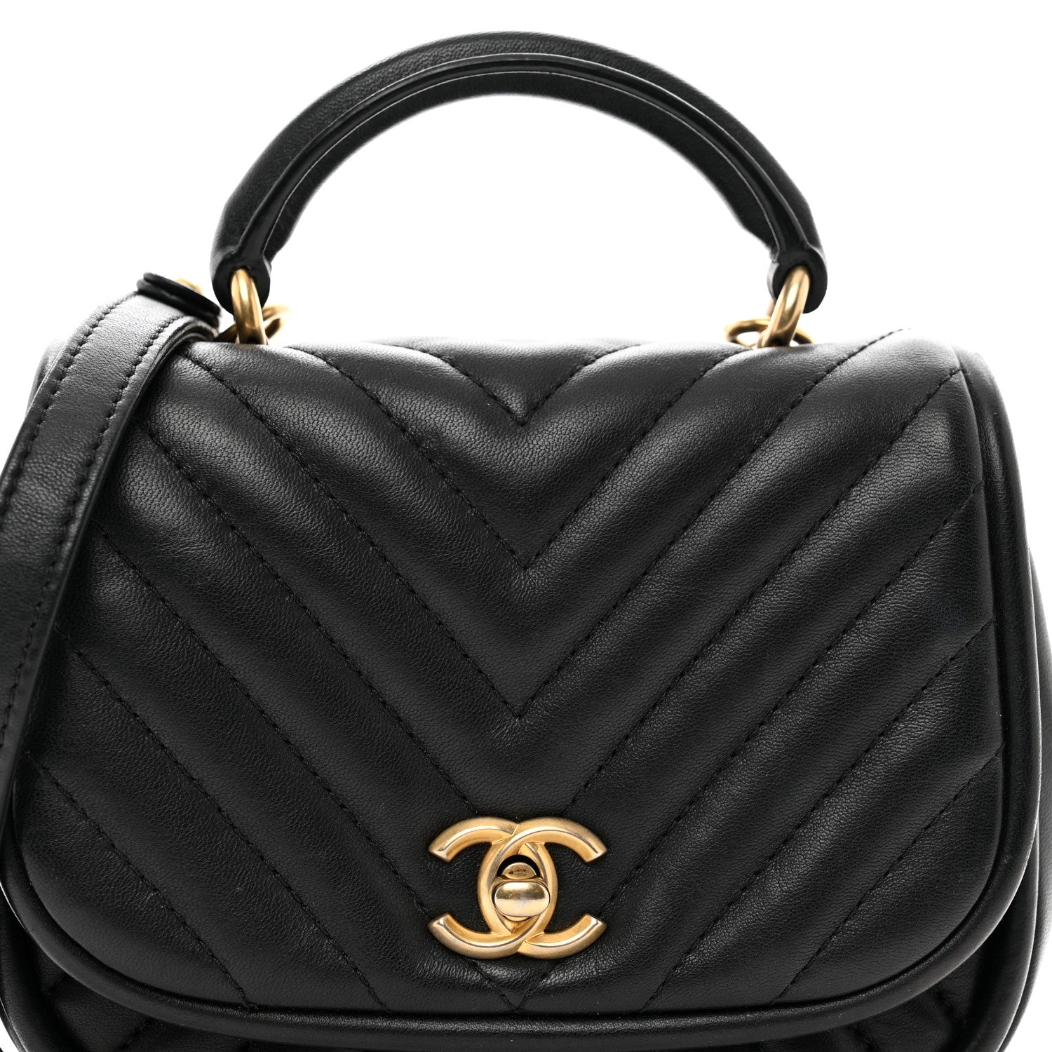 Chanel Lambskin Reverse Chevron Quilted Mini Round Top Handle Flap Black 5 of 11