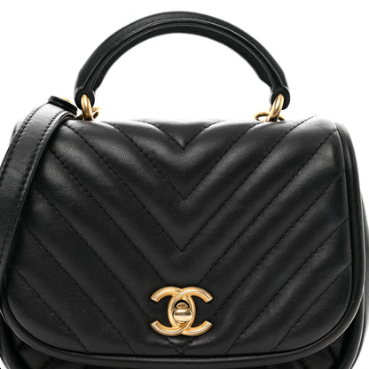 Chanel Lambskin Reverse Chevron Quilted Mini Round Top Handle Flap Black 5 of 11