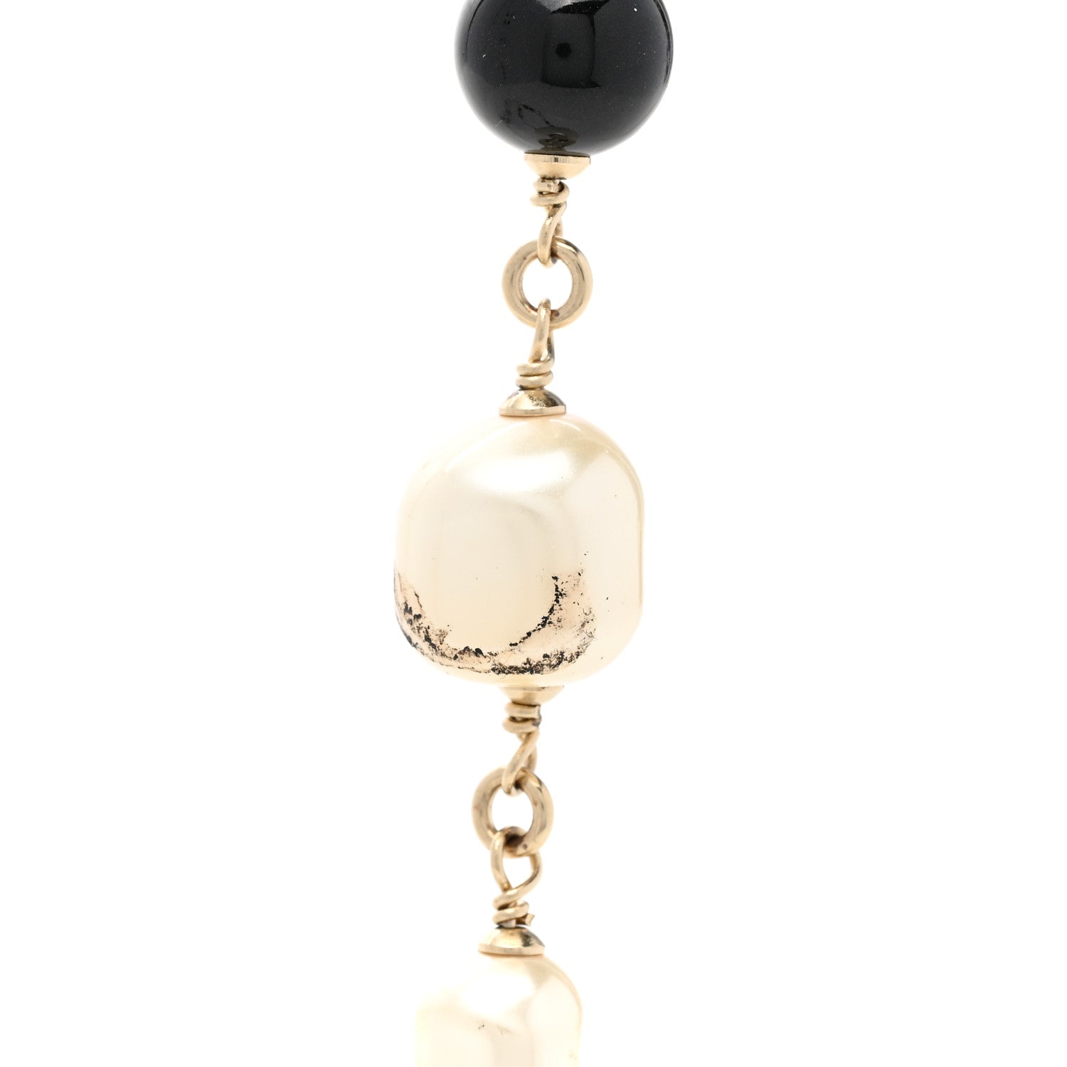 Chanel Pearl Beaded Crystal CC Long Necklace Gold Black White 6 of 6