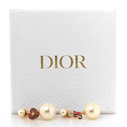 Christian Dior Pearl Crystal Enamel Heart Tribal Earring Gold Red 5 of 5
