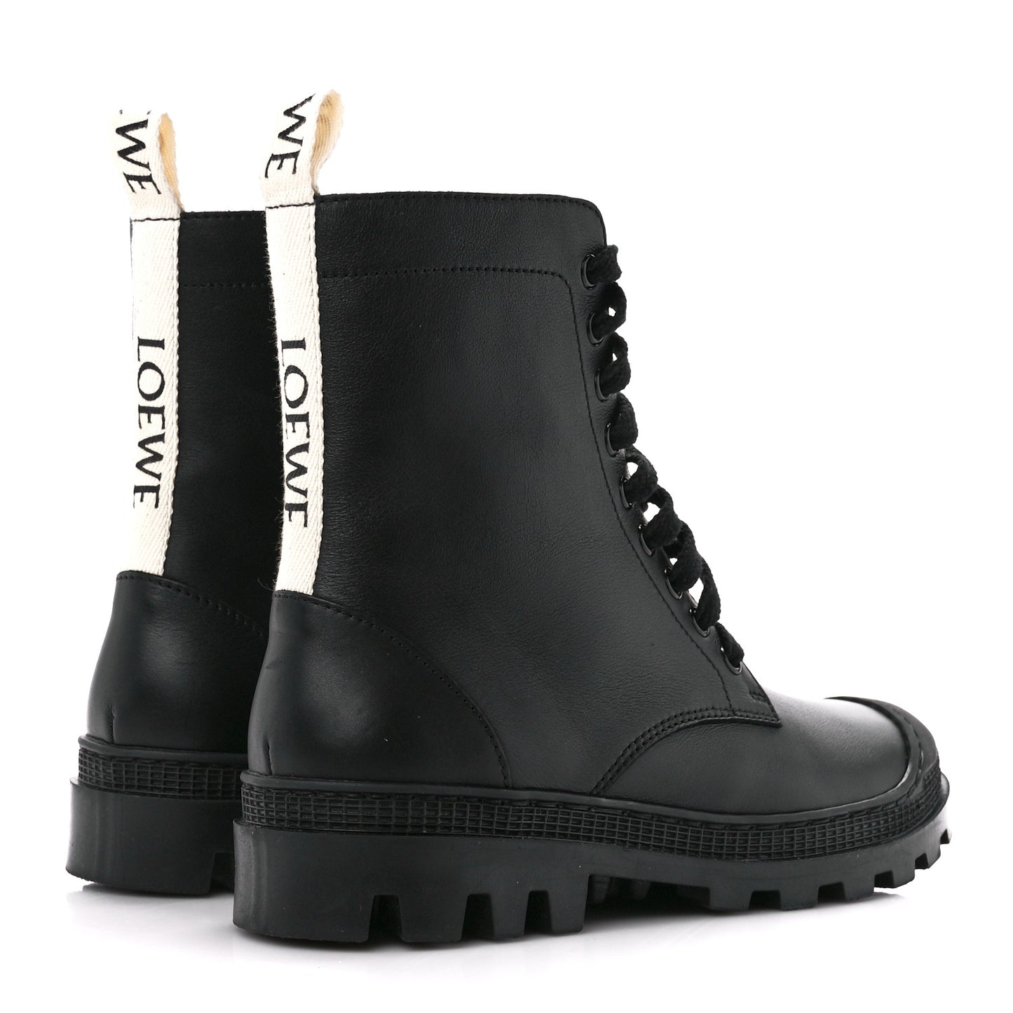 Calfskin Rubber Combat Boots 37 Black