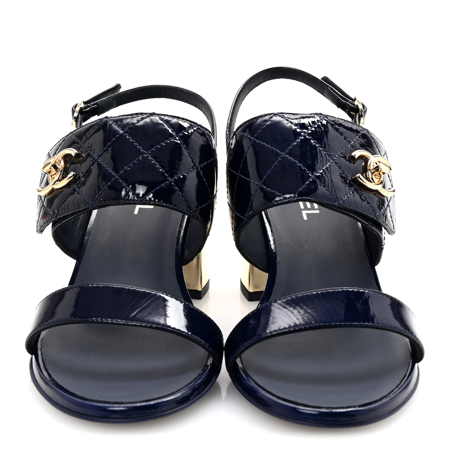 Patent Quilted CC Turnlock Sandals 38.5 Dark Blue