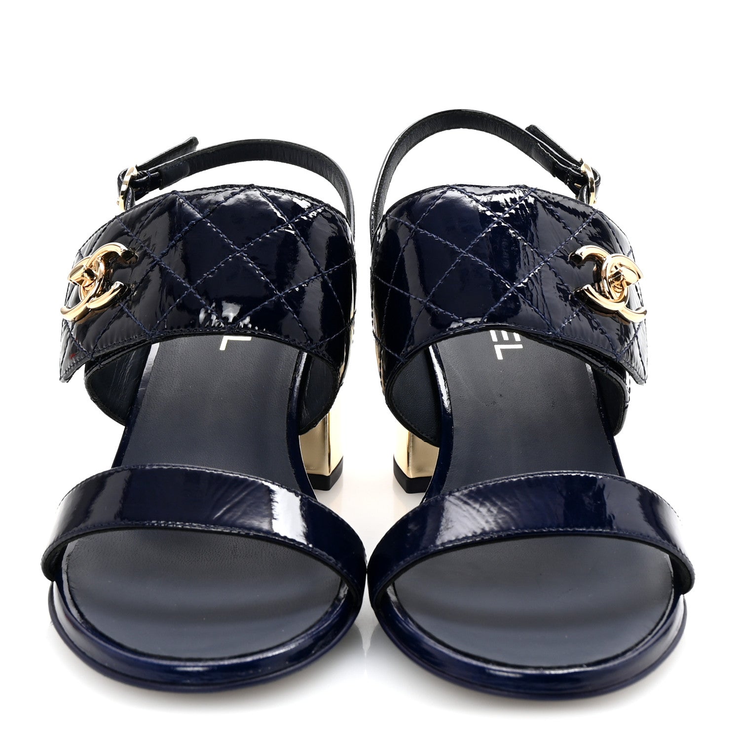 Chanel Patent Quilted CC Turnlock Sandals 38.5 Dark Blue 3 of 10