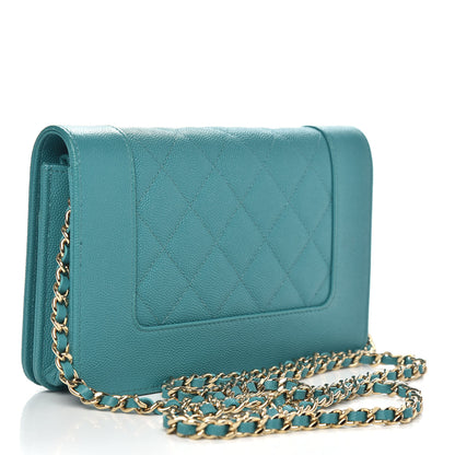 Chanel Caviar Quilted Vintage Mademoiselle Wallet On Chain WOC Turquoise 3 of 12