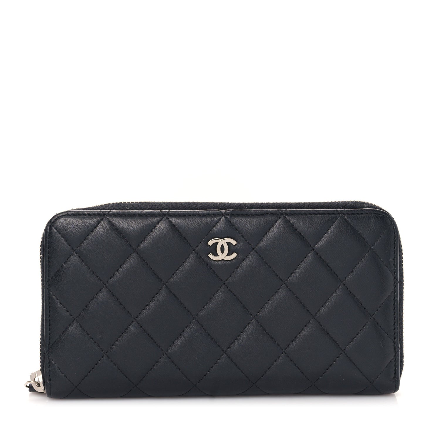 Lambskin Quilted Large Gusset Zip Around Wallet Black