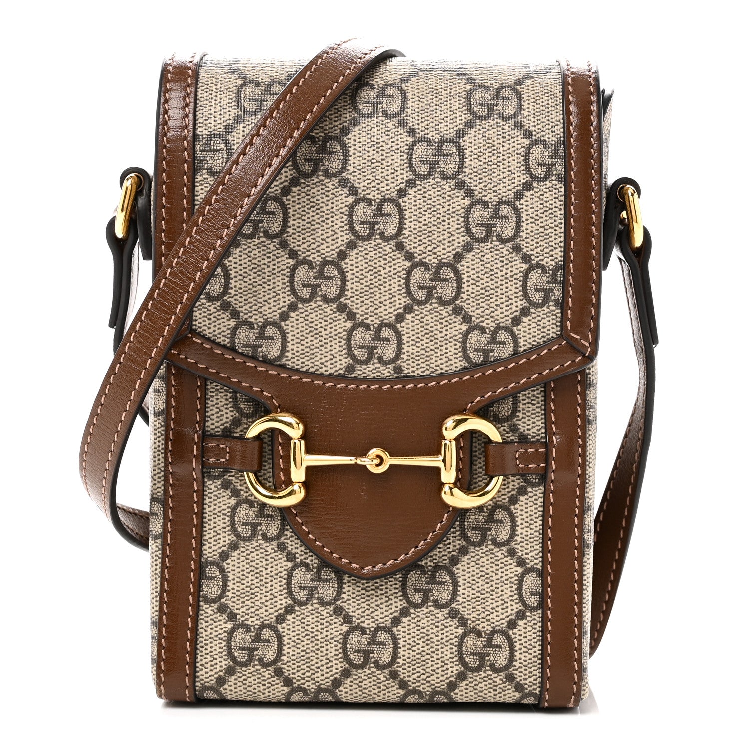 Gucci GG Supreme Monogram Mini Horsebit 1955 Crossbody Bag Beige Brown Sugar 1 of 9