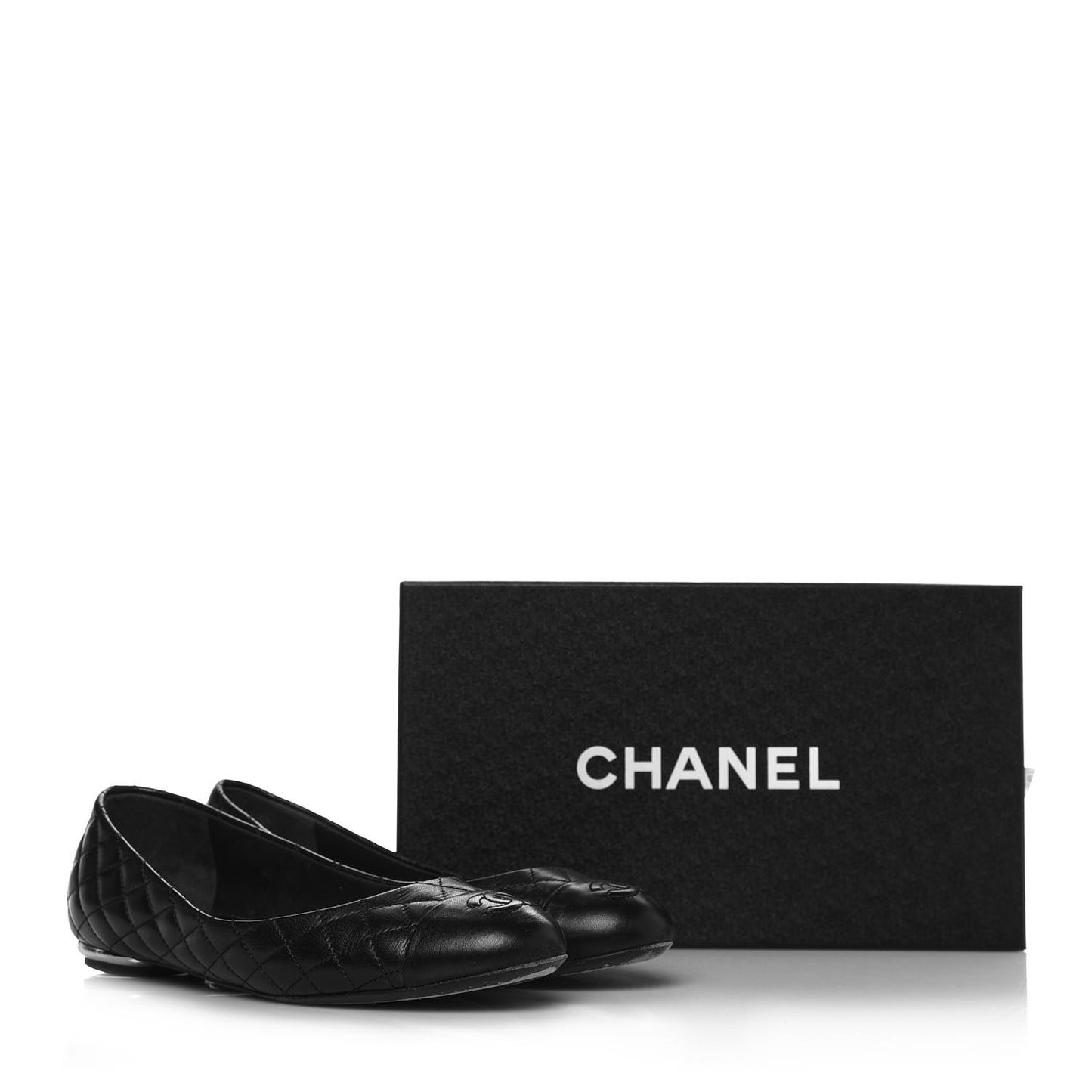 Lambskin Quilted CC Cap Toe Ballerina Flats 37.5 Black