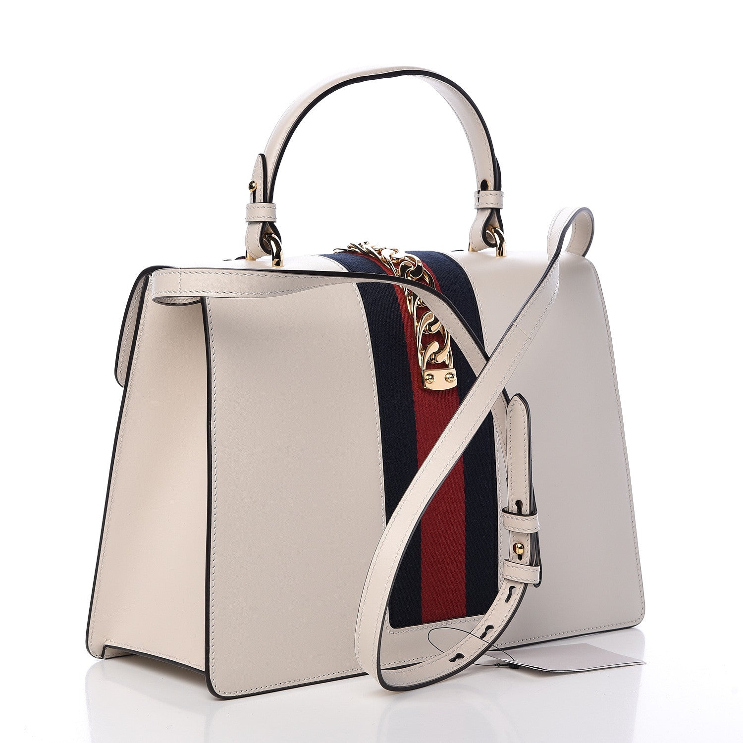 Gucci Calfskin Embroidered Medium Sylvie Top Handle Bag White 3 of 11