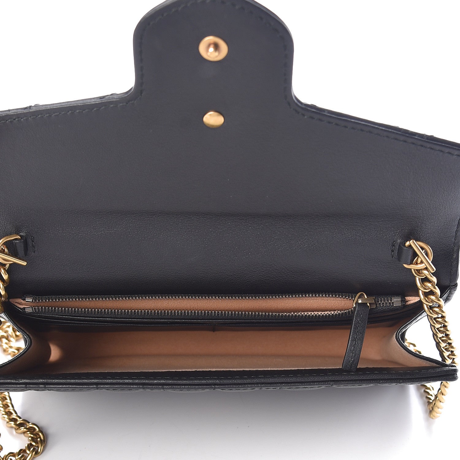 Gucci Calfskin Matelasse Mini Pearly GG Marmont Chain Wallet Black 5 of 10