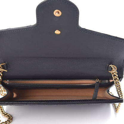 Gucci Calfskin Matelasse Mini Pearly GG Marmont Chain Wallet Black 5 of 10