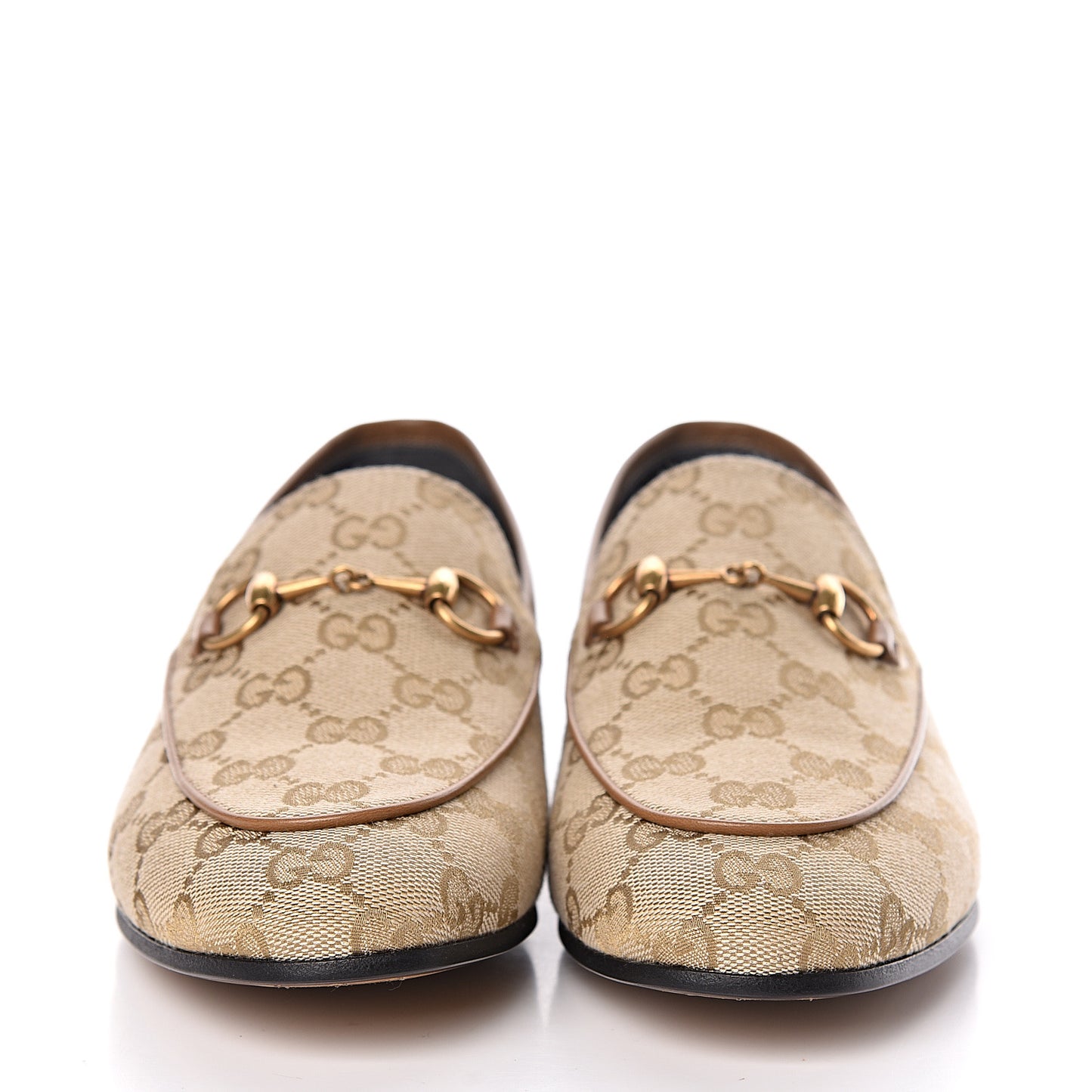 Canvas GG Monogram Horsebit Womens Jordaan Loafers 37.5 New Sand Friky Taupe
